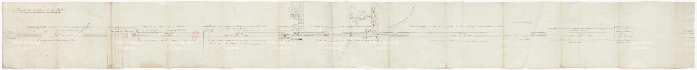1 vue  - Plan de la route de Vendôme à la Chartre par Montoire, XVIIIe siècle. (ouvre la visionneuse)