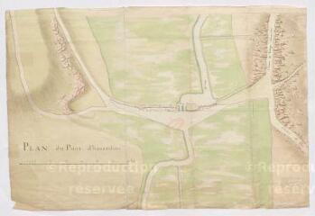 1 vue [Averdon] : plan [de situation] du pont d'Haverdon [par rapport aux chemins qui mènent au village], [XVIIIe], plume et aquarelle