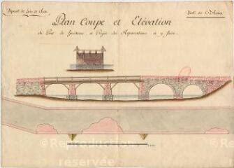1 vue  - Plan coupe et élévation du pont de Huisseau et projet des réparations à y faire (ouvre la visionneuse)