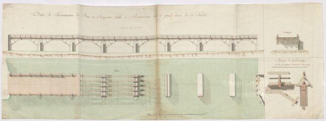 1 vue  - Plan de la R.D. d\'Orléans au Blanc : projet de reconstruction du pont en charpente établi à Romorantin sur le grand bras de la Sauldre (ouvre la visionneuse)
