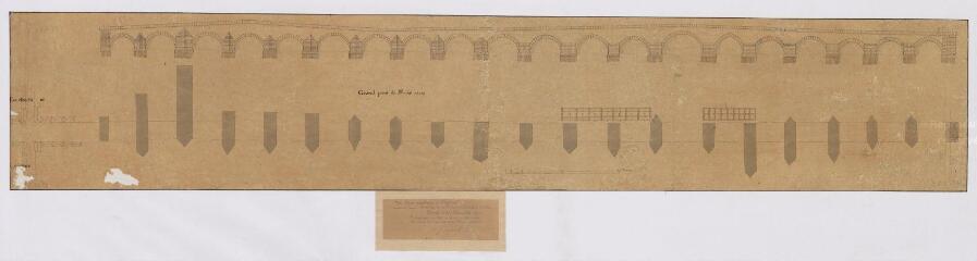 1 vue  - [Blois : plan et élévation du] grand pont de Blois, 1709. Copie de l\'original, 1871. Provenance : service des Ponts-et-Chaussées. (ouvre la visionneuse)