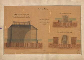 1 vue [Blois] : pont de Blois [Jacques Gabriel] ; profil du pont de pierre à faire à Blois, profil d'une pile avec la Crèche, profil d'une pile avec le Batardeau. Copie de l'original, 1871. Provenance : service des Ponts-et-Chaussées.