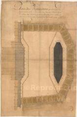 1 vue [Blois] : plan du bâtardeau qui envelopera la première pille et la cullée du Pont de Blois avec le plan des pillottis et platteformes de la cullée, et des murs de quays, par Gabriel, 1er septembre 1716. Provenance : service des Ponts-et-Chaussées.