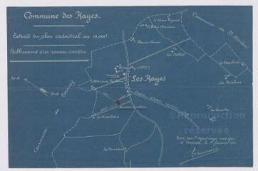1 vue  - Les Hayes : extrait du plan cadastral de la commune, établissement d\'un nouveau cimetière, 1910. Provenance : Préfecture de Loir-et-Cher. (ouvre la visionneuse)