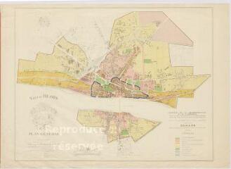 1 vue [Blois] : ville de Blois, plan général établi d'après photographie aérienne [1937], plan imprimé et réutilisé pour la reconstruction et l'aménagement de la ville, 1942.