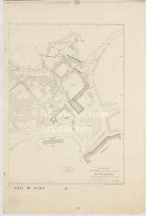 1 vue [Blois] : ville de Blois, fond de plan topographique [secteurs château, rue du Pont du Gast et usine Rousset, destiné au Commissariat à la Reconstruction], 1941, plan imprimé.