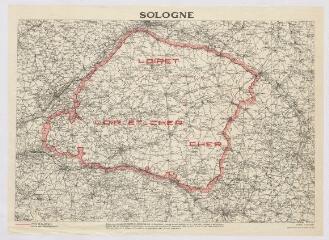 1 vue  - Sologne : [carte du territoire de la Sologne] (Loiret, Loir-et-Cher et Cher) éditée par le Comité central agricole de la Sologne, 1941, carte imprimée (ouvre la visionneuse)