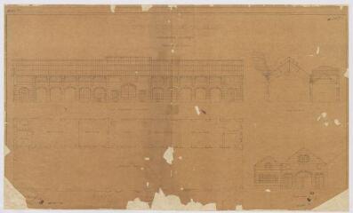 1 vue [Blois] : dépôt d'étalons de Blois [haras]: promenoir couvert, [ca 1878]. Provenance : fonds de l'architecte Jules de La Morandière (F 424-427)