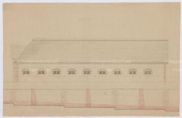1 vue [Blois : dépôt d'étalons de Blois (haras) : façade est, ca 1878]. Provenance : fonds de l'architecte Jules de La Morandière (F 424-427)
