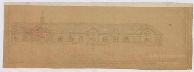 1 vue [Blois : dépôt d'étalons de Blois (haras): écuries, ca 1878]. Provenance : fonds de l'architecte Jules de La Morandière (F 424-427)