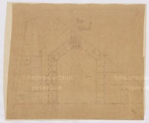 1 vue [Blois : dépôt d'étalons de Blois (haras): plan au sol, projet rue des Lices, ca 1878]. Provenance : fonds de l'architecte Jules de La Morandière (F 424-427)