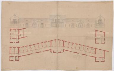1 vue [Blois : dépôt d'étalons de Blois (haras): façade et plan au sol, ca 1878]. Provenance : fonds de l'architecte Jules de La Morandière (F 424-427)