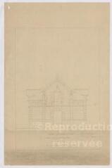 1 vue [Blois ]: dépôt d'étalons de Blois [haras]: façade postérieure des écuries de boxes, 1878. Provenance : fonds de l'architecte Jules de La Morandière (F 424-427)