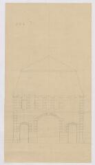 1 vue [Blois : dépôt d'étalons de Blois (haras): élévation du pavillon central des écuries, ca 1878]. Provenance : fonds de l'architecte Jules de La Morandière (F 424-427)