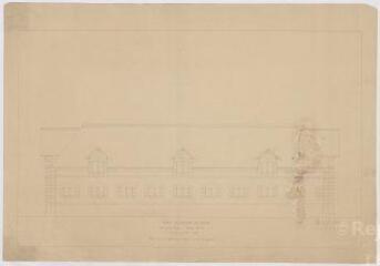 1 vue [Blois] : dépôt d'étalons de Blois (haras): écuries de boxes : façade latérale, 1878. Provenance : fonds de l'architecte Jules de La Morandière (F 424-427)