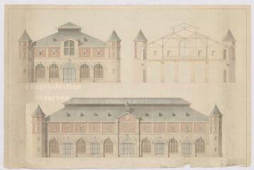 1 vue [Blois] : Halle de Blois : façade et coupe. Provenance : fonds de l'architecte Jules de La Morandière (F 429)
