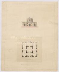 1 vue  - [Blois] : projet de halle aux blés : plan au sol et façade. Provenance : fonds de l\'architecte Jules de La Morandière (F 429) (ouvre la visionneuse)