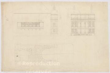 1 vue [Blois : plan de projets d'aménagement et de restauration du théâtre, 1867-1869]. Provenance : fonds de l'architecte Jules de La Morandière (F 430-431)