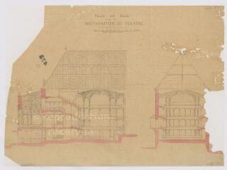 1 vue [Blois] : ville de Blois : projet de restauration du théâtre : [plans en coupes, 1867-1869]. Provenance : fonds de l'architecte Jules de La Morandière (F 430-431)