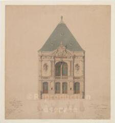 1 vue [Blois : plan des projets d'aménagement et de restauration du théâtre : façade principale], janvier 1869. Provenance : fonds de l'architecte Jules de La Morandière (F 430-431)