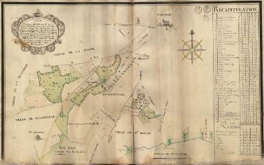 1 vue [Vouzon] : plan et figure de la métairie de la Gimotière, située commune de Vouzon [...] appartenant à M. le Comte Mostowsky [...], par Richardeau en novembre 1807, plume et aquarelle (atlas).