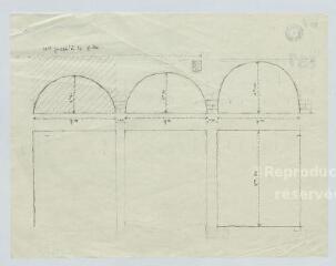 1 vue [Blois : croquis de trois arches semblables à des arches de pont dans une ancienne briqueterie à droite du quai Henri Chavigny, à 300 m avant le déversoir ; avec note explicative, s.d].