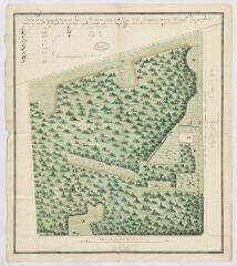 1 vue [Menars] : plan de la couppe du grand parc de Menard, usée de 1773 à 1774, dessin plume et aquarelle.