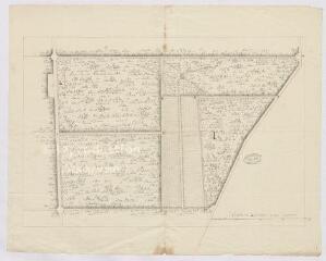 1 vue [Menars : plan de la coupe du grand parc, 1769], plume.