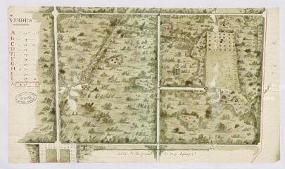 1 vue [Menars : plan de la coupe du grand parc, 1770], dessin plume et aquarelle.