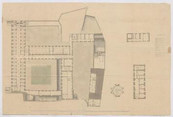 1 vue [Blois] : Hôtel-Dieu et militaire de Blois : plan du premier étage, par A. Pinault, 21 juillet 1841, plume et aquarelle.