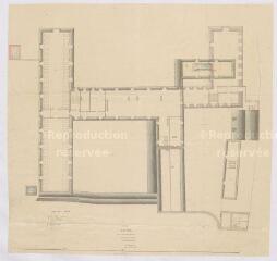 1 vue  - [Blois] : Hôtel-Dieu civil et militaire de Blois : plan des combles, par A. Pinault, 16 mai 1842, plume et aquarelle. (ouvre la visionneuse)