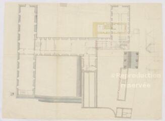 1 vue [Blois : Hôtel-Dieu : projet de construction : combles, XIXe], plume et aquarelle. Provenance : fonds de l'architecte Jules de La Morandière.