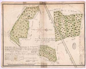 1 vue [Saint-Aignan] : plan des bois dépendant du chapitre de Saint-Aignant fait en 1781 [?..] par Crouin, 5 mars 1784, plume et aquarelle. Provenance : G 452.