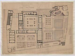 1 vue  - [Blois] : ville de Blois, hôpital civil et militaire : plan d\'ensemble, [XIXe], plume et aquarelle. (ouvre la visionneuse)