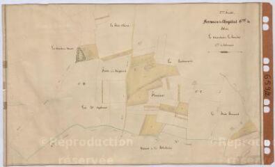 1 vue [Selommes] : fermes de l'Hôpital Général de Blois Le Marchais et Le Bouchet. [Par Bouchet ?, ca 1849], plume et aquarelle.