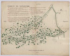 1 vue [Vendôme] : forest de Vendôme, [Les Bellesévries, ca 1743], plume et aquarelle.