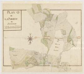 1 vue [Onzain, Santenay, Saint-Etienne-des-Guérets et Saint-Nicolas-des-Motets] : plan Q de la paroisse de Santenay, 1756, plume et aquarelle.