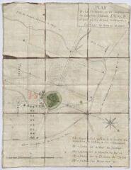 1 vue [Briou, Talcy] : plan de la métairie et de l'emplacement de l'ancien Château d'Autry et d'une partie de leur territoire, [XVIIIe], plume, dessin et aquarelle.