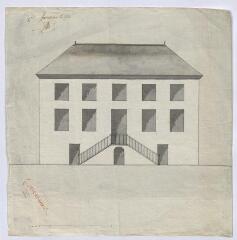 1 vue [Oucques : plan : façade du d'un bâtiment du château, XVIIIe siècle], plume et aquarelle.