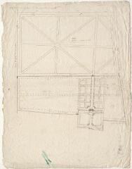 1 vue [Talcy : plan du jardin, potager et bois du château, début XVIIe], plume.