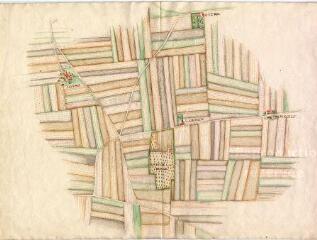1 vue [Josnes : plan de la Mouee de la Borde et des terres environnantes, début XVIIe], plume et aquarelle.