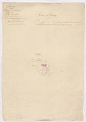 1 vue [Talcy] : plan géométrique [de bornage] de la maison et jardin dépendant du moulin de Talcy [ferme du Moulin, feuille n° 1, 1834], plume et aquarelle.