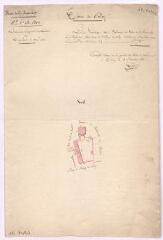 1 vue [Talcy] : plan géométrique des bâtiments et cour de la ferme de la Bassecour, située dans le village de Talcy [ferme de la Bassecour, feuille n° 1], 20 décembre 1833, plume et aquarelle.