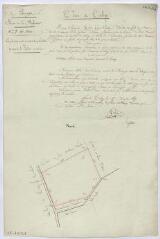 1 vue [Talcy] : [plan de] bornage de la ferme de la Bassecour, [située dans le village de Talcy, feuille n° 7], 17 décembre 1833, plume et aquarelle.