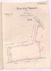 1 vue [Talcy : plans de la] ferme de la Basse-Cour : la Ronie, [feuille] n° 11 du plan, [15 décembre 1833], plume et aquarelle.