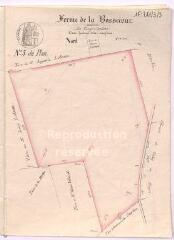 1 vue [Talcy : plans de la] ferme de la Basse-Cour : les Vingt Septiers, [feuille] n° 3 du plan, [15 décembre 1833], plume et aquarelle.