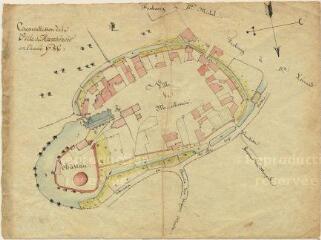 1 vue [Marchenoir : plan de la] circonvallation de la ville de Marchenoir en l'année 1786, plume et aquarelle. Provenance : F 1710 (Fonds Louis Belton).