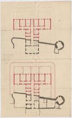 1 vue [Romorantin-Lanthenay] : agrandissement et appropriation de la prison : [rez-de-chaussée et 1er étage] par Poupard, 4 juin 1860, plume et aquarelle.