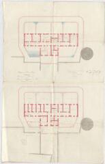 1 vue [Romorantin-Lanthenay] : projet pour la reconstruction de la prison : [rez-de-chaussée et 1er étage] par Poupard, 25 février 1861, plume et aquarelle.