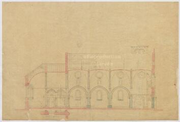 1 vue [Sambin : église] : modification à apporter au plan, [ca 1882], plume et aquarelle.